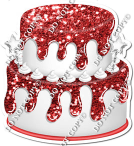 2 Tier White Cake & Dollops, Red Drip
