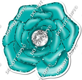 Teal Open Rose with Diamond w/ Variants