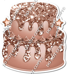 2 Tier Rose Gold Cake, Rose Gold Dollops & Drip