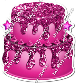 2 Tier Hot Pink Cake, Hot Pink Dollops & Drip