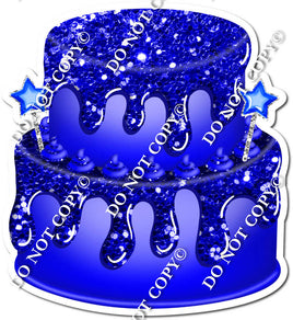 2 Tier Blue Cake, Blue Dollops & Drip