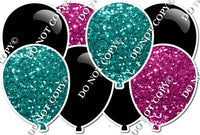 Teal & Hot Pink Sparkle & Flat Black Horizontal Balloon Panel