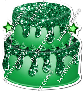2 Tier Green Cake, Green Dollops & Drip