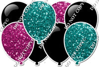 Teal & Hot Pink Sparkle & Flat Black Horizontal Balloon Panel