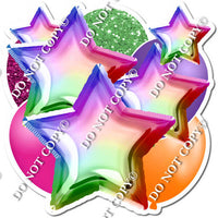 Rainbow, Orange, Lime, Hot Pink, Purple Balloon & Star Bundle