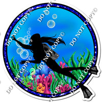 Circle Ocean Background - Female Scuba Diver w/ Variants