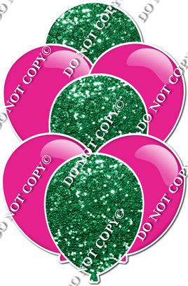 Flat Hot Pink & Green Sparkle Balloon Bundle