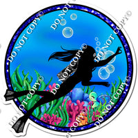 Circle Ocean Background - Female Scuba Diver w/ Variants