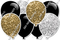 Gold & Light Silver Sparkle & Flat Black Horizontal Balloon Panel