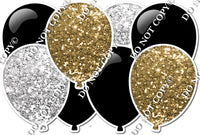 Gold & Light Silver Sparkle & Flat Black Horizontal Balloon Panel