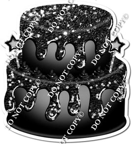 2 Tier Black Cake, Black Dollops & Drip