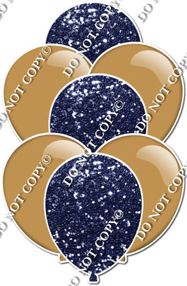 Flat Gold & Navy Blue Sparkle Balloon Bundle
