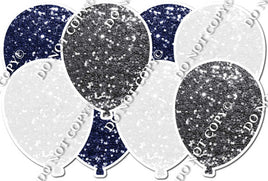 Navy Blue, White & Silver Sparkle - Horizontal Balloon Panel