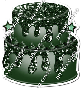 2 Tier Hunter Green Cake, Hunter Green Dollops & Drip