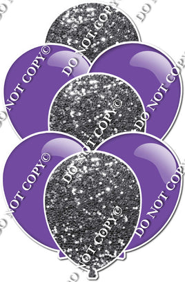 Flat Purple & Silver Sparkle Balloon Bundle
