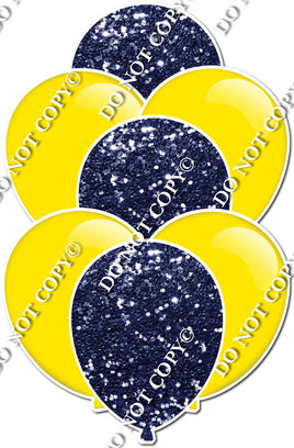 Flat Yellow & Navy Blue Sparkle Balloon Bundle