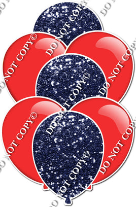 Flat Red & Navy Blue Sparkle Balloon Bundle