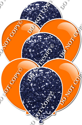 Flat Orange & Navy Blue Sparkle Balloon Bundle
