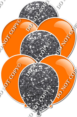 Flat Orange & Silver Sparkle Balloon Bundle