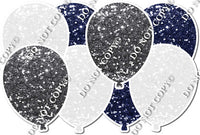 Navy Blue, White & Silver Sparkle - Horizontal Balloon Panel