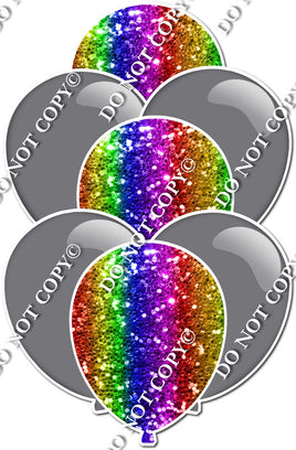 Flat Grey & Rainbow Sparkle Balloon Bundle