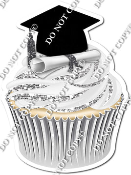 Light Silver - Blank Graduation Cap Cupcake