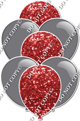 Flat Grey & Red Sparkle Balloon Bundle