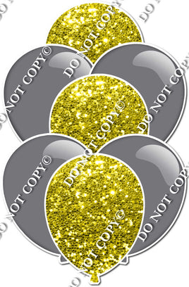 Flat Grey & Yellow Sparkle Balloon Bundle