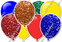 Orange, Blue, Red, Green Sparkle & Flat Yellow, Blue Red Horizontal Balloon Panel