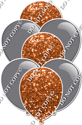 Flat Grey & Orange Sparkle Balloon Bundle