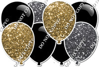 Silver & Gold Sparkle & Flat Black Horizontal Balloon Panel