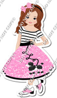 Light Skin - Brown Hair - Girl in Baby Pink Poodle Skirt w/ Variants