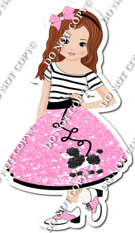 Light Skin - Brown Hair - Girl in Baby Pink Poodle Skirt w/ Variants