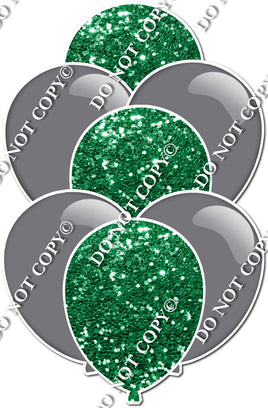 Flat Grey & Green Sparkle Balloon Bundle