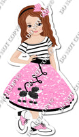 Light Skin - Brown Hair - Girl in Baby Pink Poodle Skirt w/ Variants