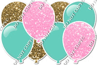 Baby Pink & Gold Sparkle & Flat Mint Horizontal Balloon Panel