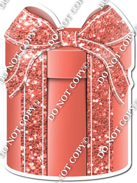 Sparkle - Coral Box & Coral Ribbon Round Present - Style 3