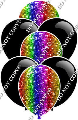 Flat Black & Rainbow Sparkle Balloon Bundle
