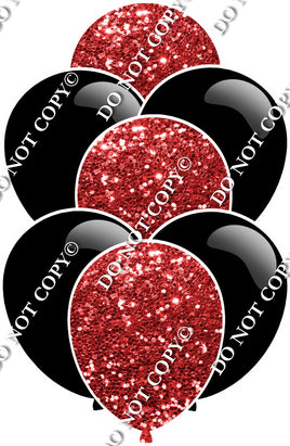 Flat Black & Red Sparkle Balloon Bundle