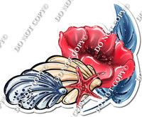 Champagne & Blue Sea Shells & Red Flower w/ Variants