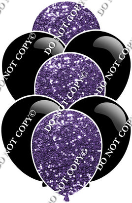 Flat Black & Purple Sparkle Balloon Bundle