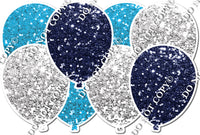 Navy Blue, Light Silver, Caribbean Sparkle Horizontal Balloon Panel