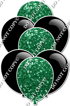 Flat Black & Green Sparkle Balloon Bundle