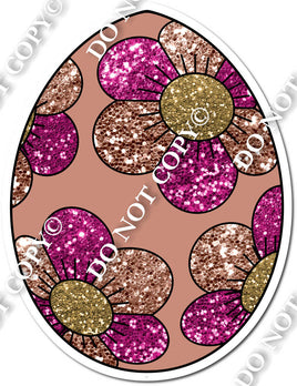 Flat Rose Gold & Pink Sparkle Daisy Egg