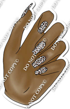 Dark Skin Tone Hand with White Leopard Nails w/ Variants