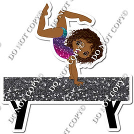 Dark Skin Tone Gymnastics Girl Doing Handstand on Beam w/ Variant