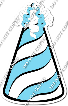 Flat Baby Blue & White Party Hat w/ Variant