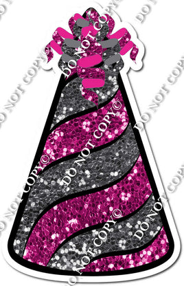 Silver & Hot Pink Sparkle Party Hat w/ Variant