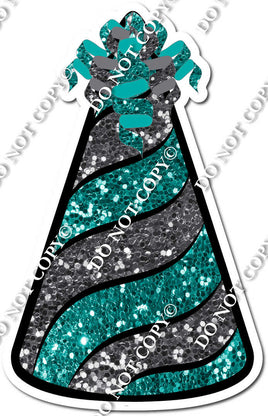 Silver & Teal Sparkle Party Hat w/ Variant
