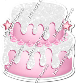 2 Tier Baby Pink Cake with White Drip
